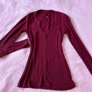 Skims Soft Lounge Ribbed Long Sleeve T Shirt Color Wine